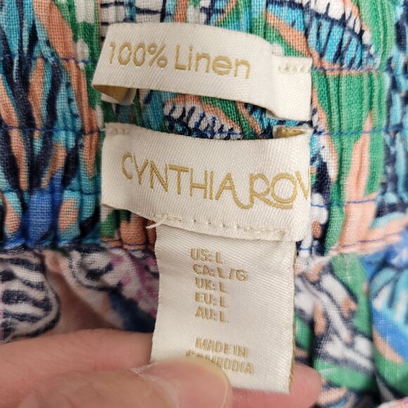 Cynthia Rowley Linen Wide Leg Pants Tropical Print Multicolor - Picture 6 of 7